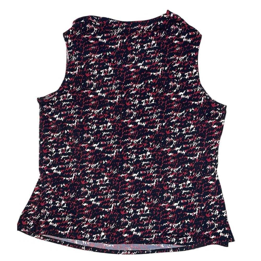 Jones Studio Black and Red Patterned Sleeveless Cowl Neck Blouse - Picture 2 of 7